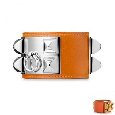 Worthy Hermes Collier de Chien Orange Leather Bracelet Extra Wide Designer Jewelry