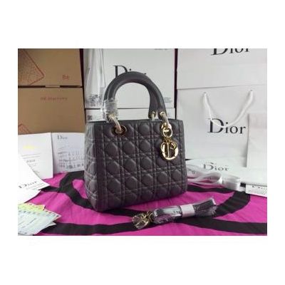 Grey Leather Dior Lady Cannage Quilted Tote Bag Golden D.I.O.R Charm Zipper Closure 