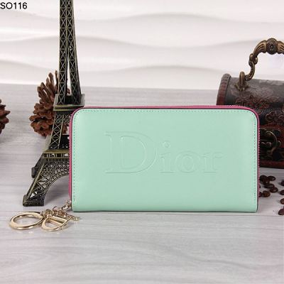 Cheapest Light Green Leather Dior Wallet Printed Dior Letter Face Golden Zipper 