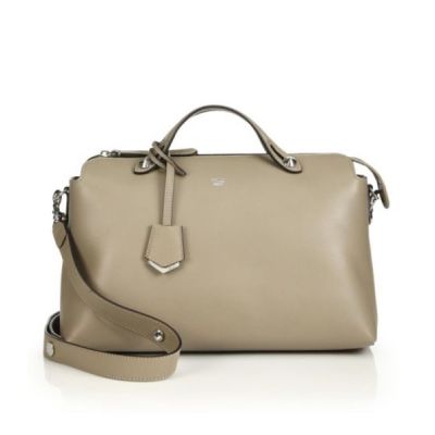 Fendi By The Way Removable Flat Top Handle Arrow-shaped Trimming Large Dove Leather Satchel Bag 