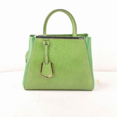 Celebrity Style Fendi Lime Cross Veins & Green Ferrari Leather Small 2Jours Trapeze Bag Top Handle 
