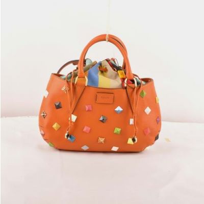 Hot Selling Fendi B Fab Colorful Studs Orange Ferrari Leather Top Handle Ladies Medium Shoulder Bag 