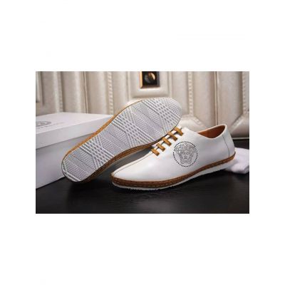 Elegant Style Versace Perforated Medusa Logo Mens Lace-up Calfskin Leather Clone Loafers Black/Brown/White