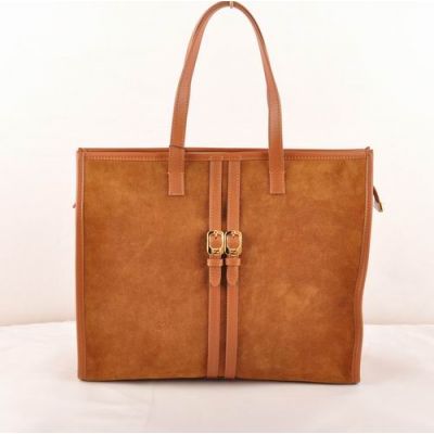 Good Reviews Fendi Yellow Gold Double F Buckle Ladies Coffee Leather & Suede Leather Zipper Totes