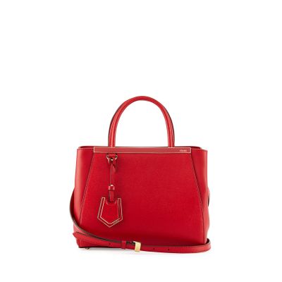 Fendi 2Jours Mini Red Leather Arrow-Shaped Charm Top Handle Womens Shopper Bag Yellow Brass Hardware 