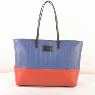 Imitation Fendi Blue Soft Calfskin Leather With Red Leather Ladies Zipper Shoulder Bag Black Slim Strap 