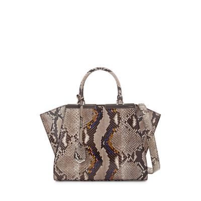 Grey Fendi Trois-Jours Slim Top Handle High End Python Leather Mini Trapeze Bag For Girls 