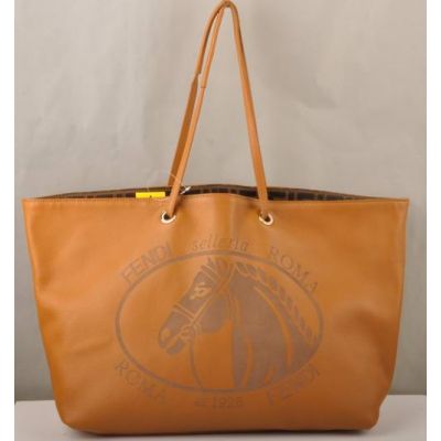 Fendi Ladies Earth Yellow Lichee Leather Horse Pattern Slim Strap Large Shoulder Bag Replica 