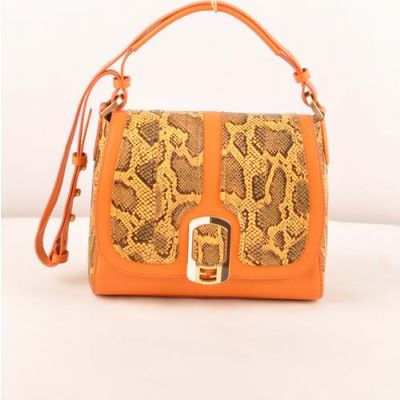 Imitation Fendi Orange Snake Veins & Ferrari Leather Ladies Chameleon Flap Messenger Bag Enamel-Golden F Buckle 