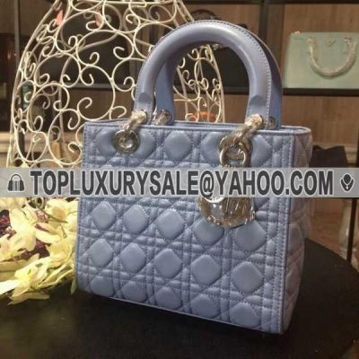 Dior Lady Lambskin Leather Cannage Quilted Handbag Top Handle Silver Low Price Light Purple 