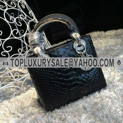 Chic Dior Lady Black Snakeskin Default Mini Tote Bag Diamonds D.I.O.R Charm Sale Usa 