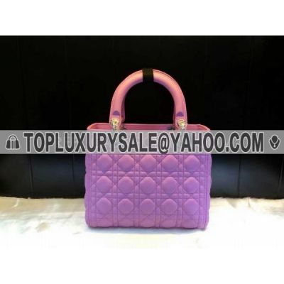 2017 Light Purple Dior Lady Replica Cannage Quilted Totes Bag Silver Hardware Calfskin Leather 