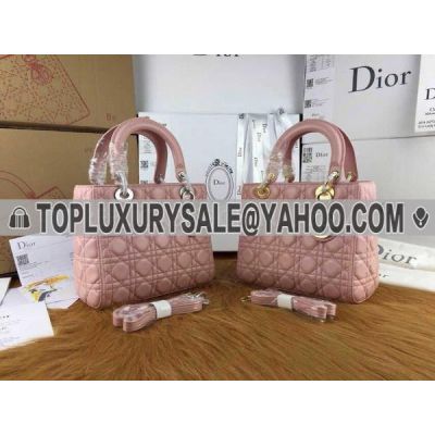 Replica Dior Default Cannage Quilted Leather Pink Totes Silver & Golden D.I.O.R Charm Medium 