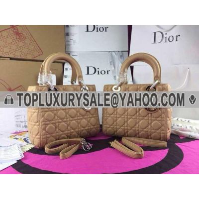 Fashion Light Camel Dior Lady Medium Leather Default Cannage Handbag Narrow Strap Golden Hardware 