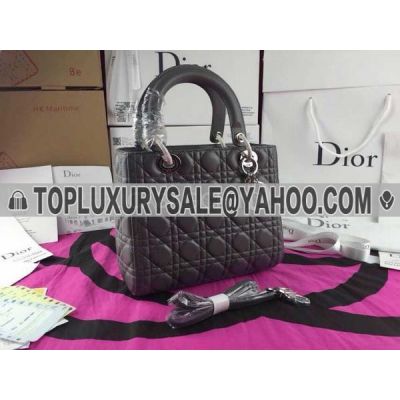 High Quality Dior "Lady Dior" Cannage Medium Faux Totes Grey Leather Silver Zipper Closure 