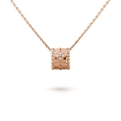 Van Cleef & Arpels Perlee Clover Diamonds Necklace Replica Pink Gold USA Sale VCARO2EE00