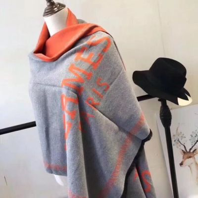 Hermes Cashmere Grey Scarves Wraps Orange Logo Cozy Warm Women Gift Price In Malaysia 2017 