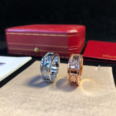 Imitation Cartier Love Collection Embossed Design Trim Gear Engraving Pattern Rose Gold/Silver Couple Ring Best Website