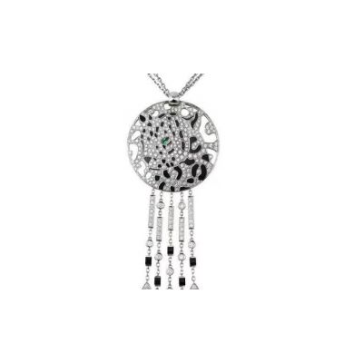 2021 Fashion Cartier Panthère de Cartier Tassel  Trimming Paved Diamonds Disk Pendant Female Sterling Silver Necklace