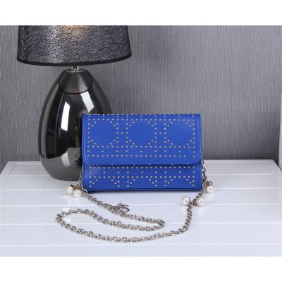 Dior Blue Leather Flap Silver Chain With Jewelry Strap Studded Shoulder Bag 