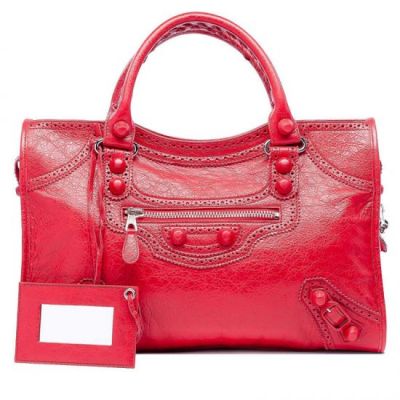 Coquelicot Leather Top Sale Baleniaga Womens Giant City Brogues Red Leather Studs Handbag Online 