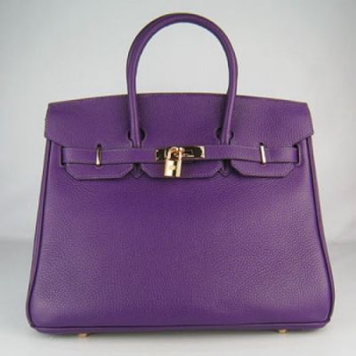 2017 New Hermes Birkin 35CM Womens Purple Handbag Golden Buckle Leather Lining In Paris 