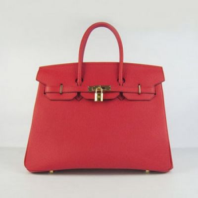 Hermes Birkin Red Cowhide Leather Ladies Lace Style Flap Tote Bag Yellow Brass Lock 35CM 
