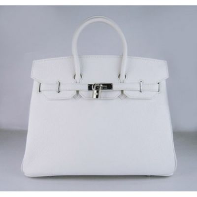 Hermes Birkin 35CM Silver Lock Ladies Flap Tote Bag With Pochette White Togo Leather 
