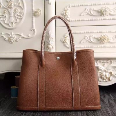 Hermes 31CM Garden Party Narrow Rounded Top Handle Camel Leather Small Ladies Tote Sale Replica  