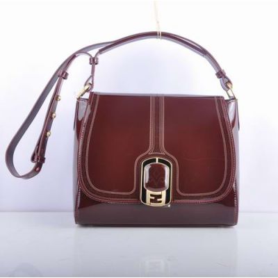 Latest Fendi Dark Red Patent Leather Double F Buckle Ladies Chameleon Flap Messenger Bag Online 