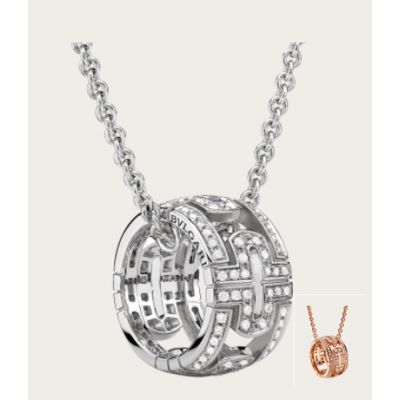 Bvlgari Parentesi Round Crystals Pendant Necklace Hollow Design Silver/ Rose Gold Plated Exquisite Women Jewelry 342165 Cl854242/343471 Cl854578