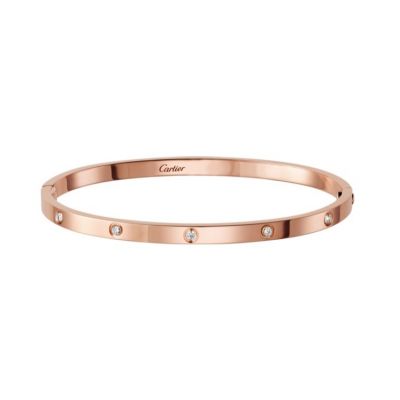Clone Cartier Love Collection Twelve Diamonds Ladies Classic Style Small White/Rose Gold Plated Bracelet Best Quality Product