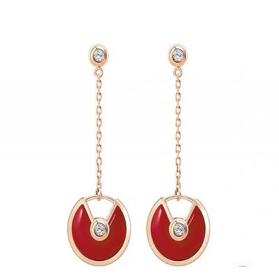 2021 Cartier Amulette De Most Popular Rose Gold Diamonds & Opal Pendant Earrings For Ladies Red/White MOP