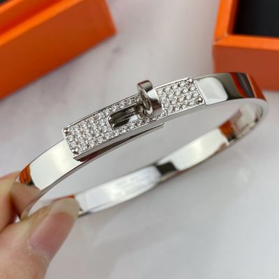 High End Hermes Kelly Turn Buckle Design Women Diamonds Bangle Fashion Jewellery For Girls Silver/Yellow Gold/Rose Gold
