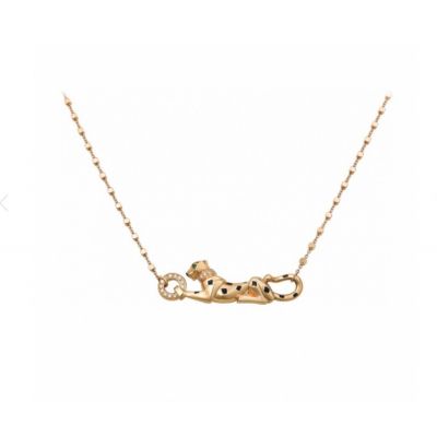 Fake PanthèRe De Cartier Gold Spotted Cheetah Prone Shaped Diamond Circle Embellishment Women Sexy Style Bead Chain Necklace B7224737
