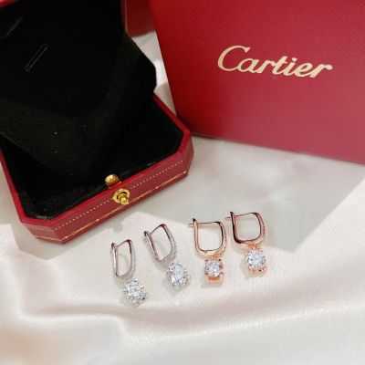 Replica Cartier DestinéE Ladies Full Pave Crystal Double C Structure Diamond Pendant 18k White/Rose Gold Plated Earrings