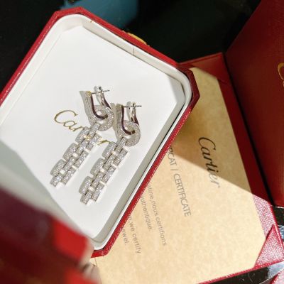 Fake Cartier Agrafe Collection 18K White Gold Pavé Diamonds Hoop Fringe Design Elegant Women'S Earrings High End Jewelry N8515188