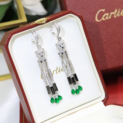 Replica PanthèRe De Cartier Ladies Fringe Design Emerald & Black Onyx Embellished Full Diamonds Earrings H800976