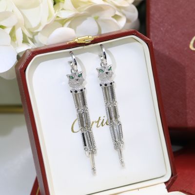 Faux PanthèRe De Cartier Agate & Emerald Detail Tassel Chain Style Full Diamonds Earrings For Ladies Low Price Jewelry 