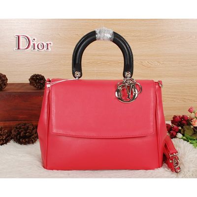 Dior "Be Dior" Limited Edition Black Top Handle Silver Hardware Best Red Flap Crossbody Bag 