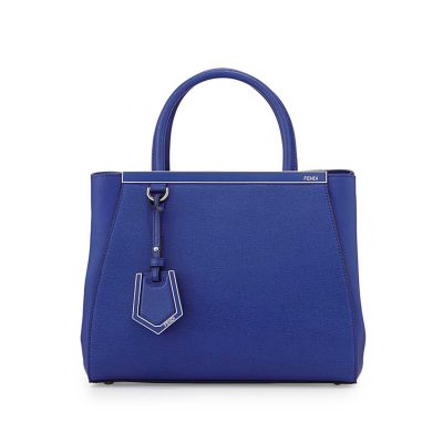 Fendi 2Jours Mini Cobalt Blue Leather Top Handle Womens Shoulder Bag Blue-Silver Trimming Top Replica 
