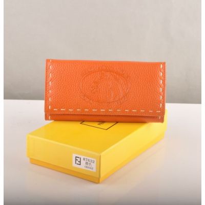Fendi Horse Pattern Many Card Slots Orange Calfskin Leather Womens Long Flap Fake Wallet 