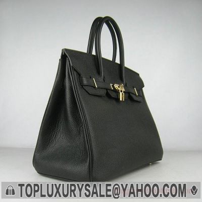 Medium Hermes Black Cowhide Leather Female Clone Birkin Flap Handbag Golden Lock A-shaped For Travel 
