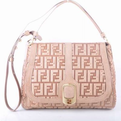 Fendi Ladies Apricot F Embossed Leather Flap Chameleon Shoulder Bag Yellow Brass Double F Snap Button 