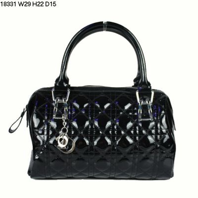 Dior Black Patent Leather Cannage Lady Dior Fake Boston Bag Silver Hardware For Travel 