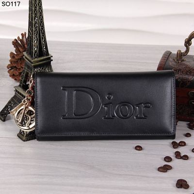 Christian Dior Champagne D.I.O.R Trim Black Leather Flap Ladies Wallet Rose Lining 
