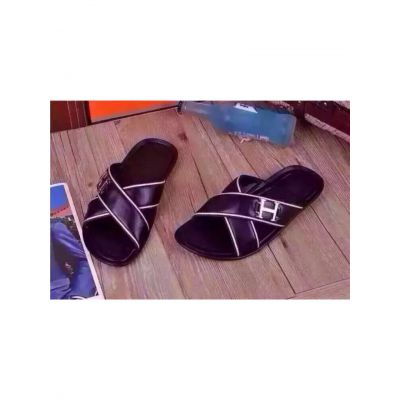 Cheapest Hermes Logo Buckle Mens Fake PU Sandals & Slides Shoes With Fabric Edge Purple/Orange 