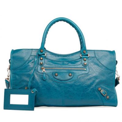 Balenciaga Giant 12 Rose Gold Studs Zipper Pocket Lagon Leather Womens Tote Bag Part Time 