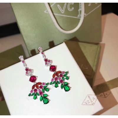 Van Cleef & Arpel Drop Tassel Earrings With Ruby Emerald Celebrity Style On Sale Women