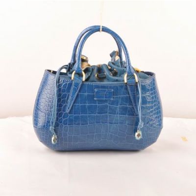 Fendi B Fab Blue Crocodile Leather Ladies Perfect Golden Hardware Scoopy Tie Top Bag Medium Replica 